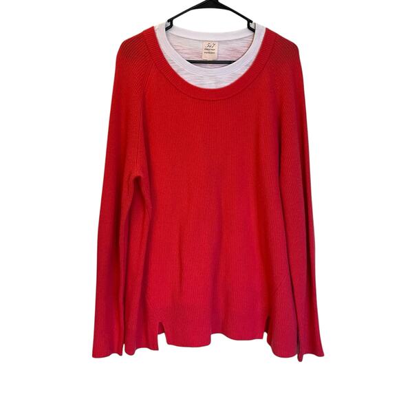 Cinq a Sept Double Layer Collar Cashmere Sweater Knit Pullover Hot Pink Size L - Picture 1 of 9